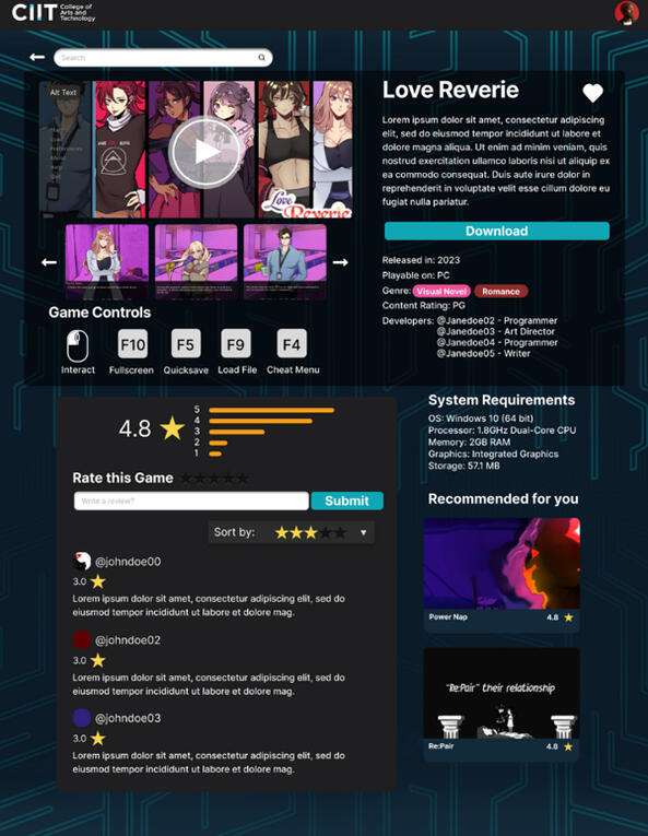 CIITPlay Game Page Prototype Working Draft